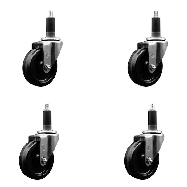 4'' Phenolic Wheel Swivel 1-1/8'' Expanding Stem Caster Set, 4PK